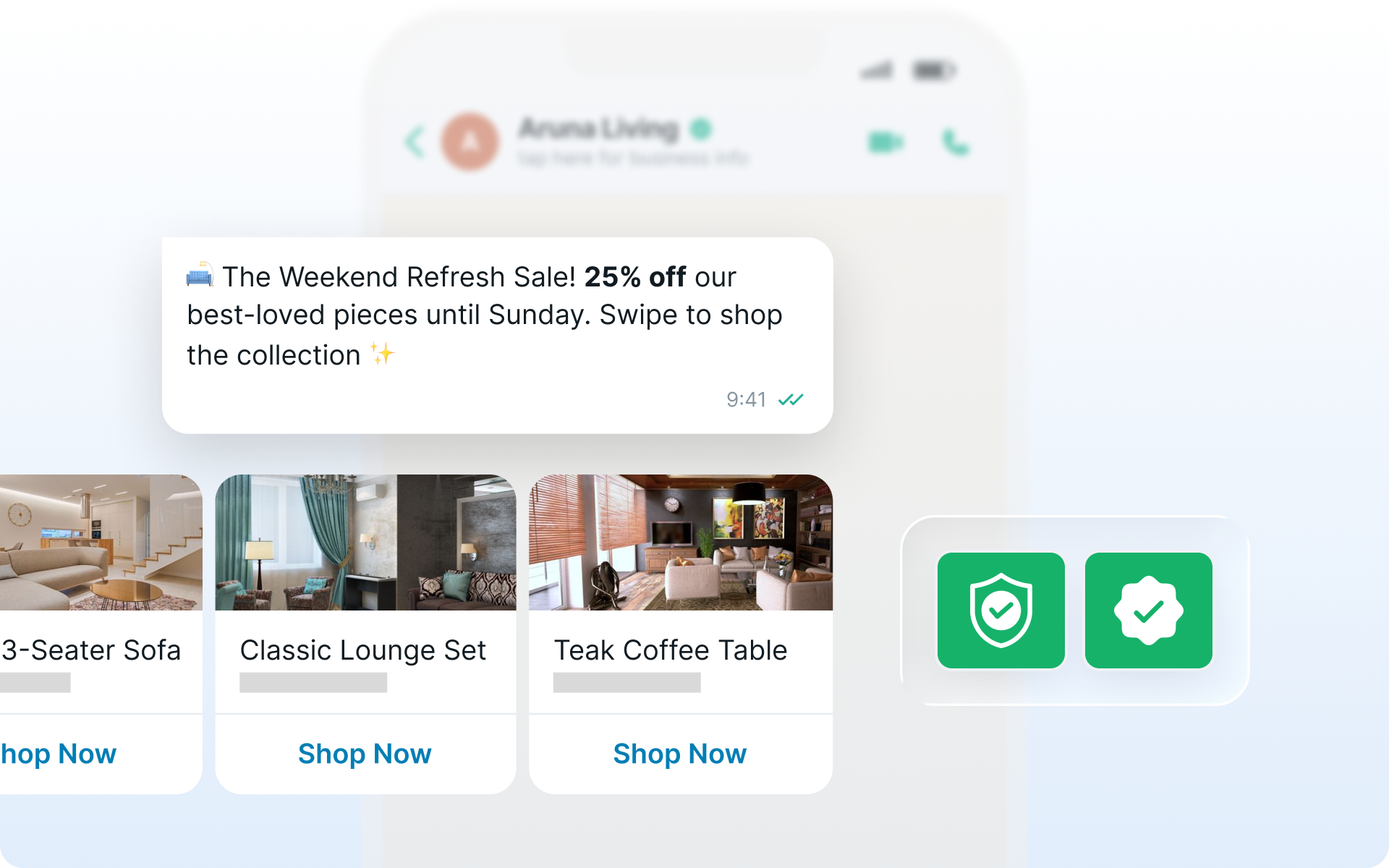 Ilustrasi akun WhatsApp Business API terverifikasi yang mengirim pesan broadcast dengan aman