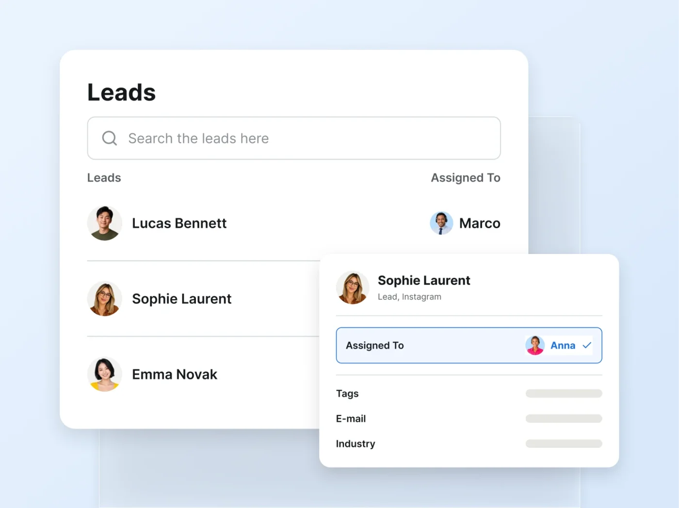 Assigning a new lead to a sales agent in QCRM